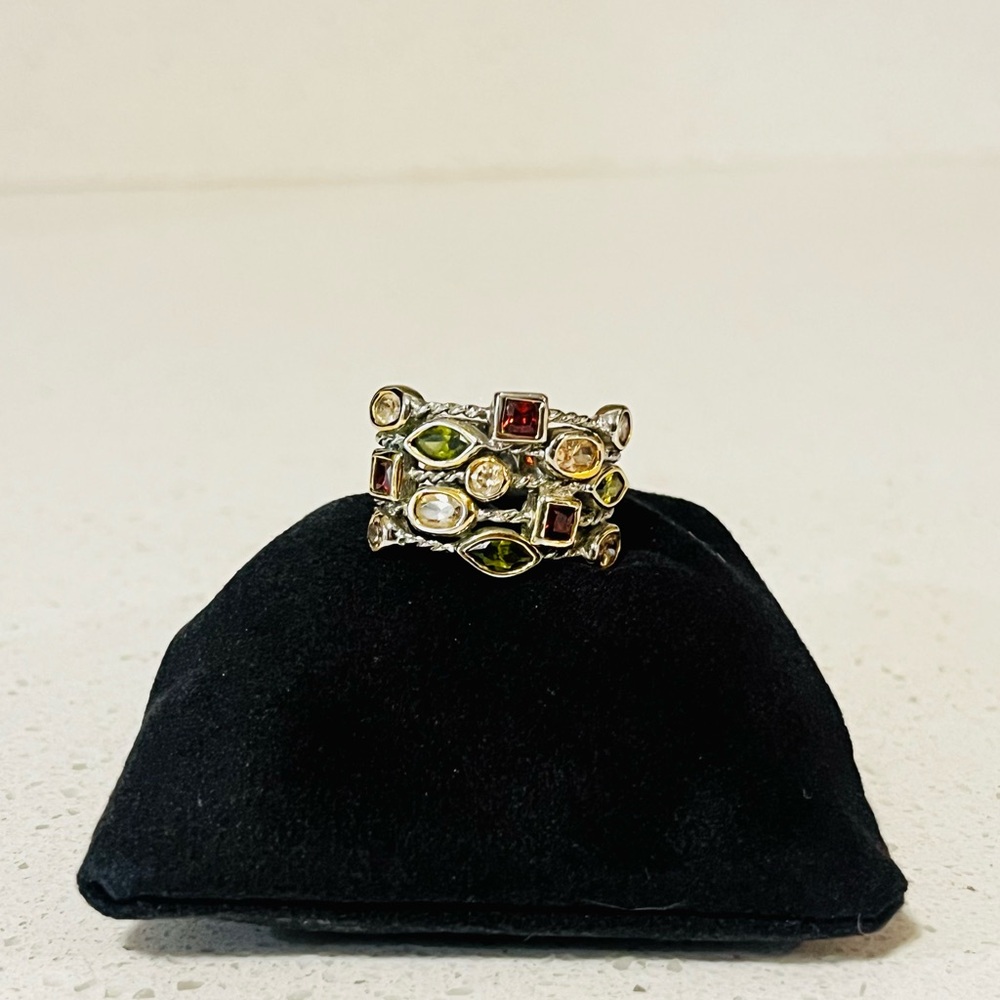 Multi-Metal Silver/Gold, Multi Color Stacked Ring
